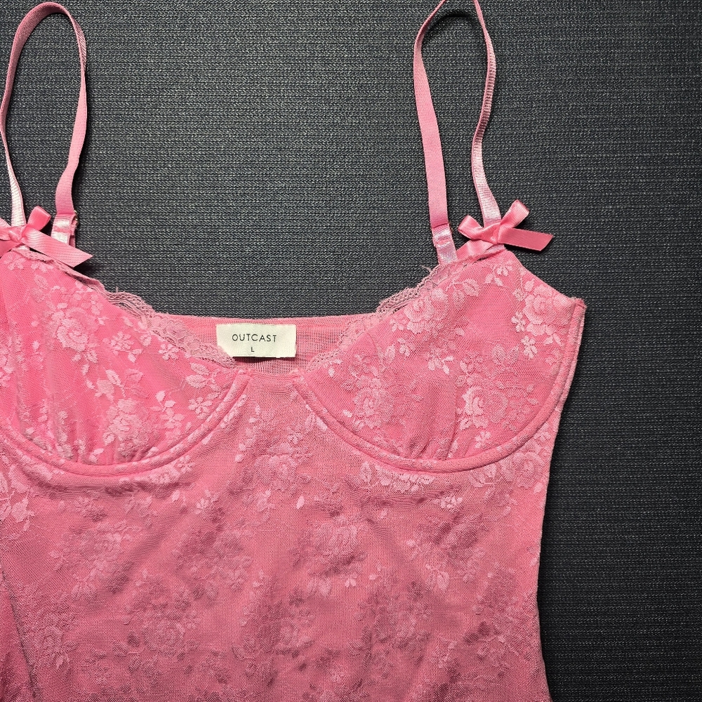 SOLD Outcast Pink Lace Mini Dress Large - Picture 5 of 9